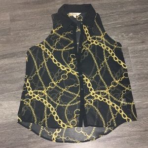 Decree Sheer button up collared chain blouse